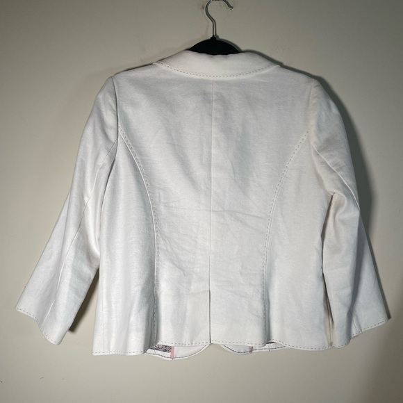 Boden Linen Cotton Lady Jacket Blazer  Winter White Peter Pan Collar Sz 10 - Picture 13 of 16